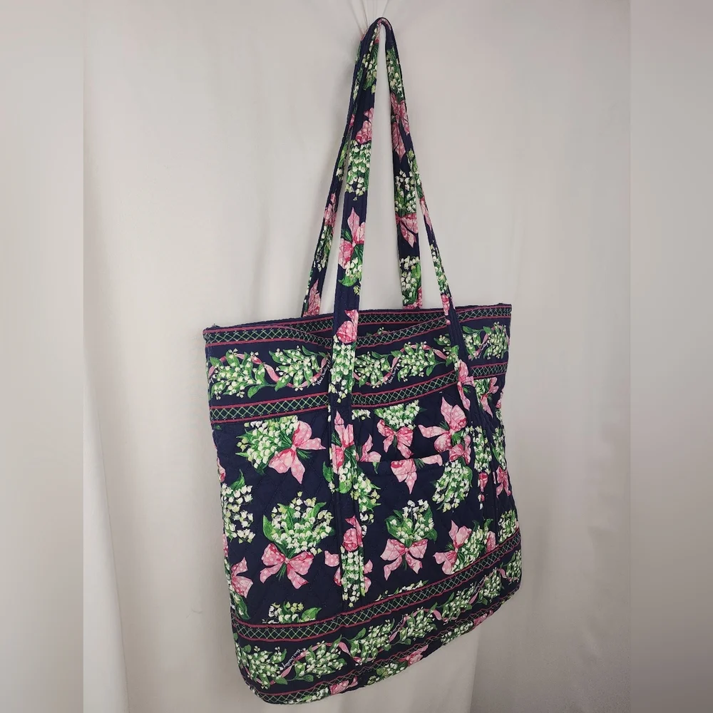 1999 Vintage Retired Vera Bradley Return to Happiness Navy Pink Bows Large Tote - Picture 5 of 16